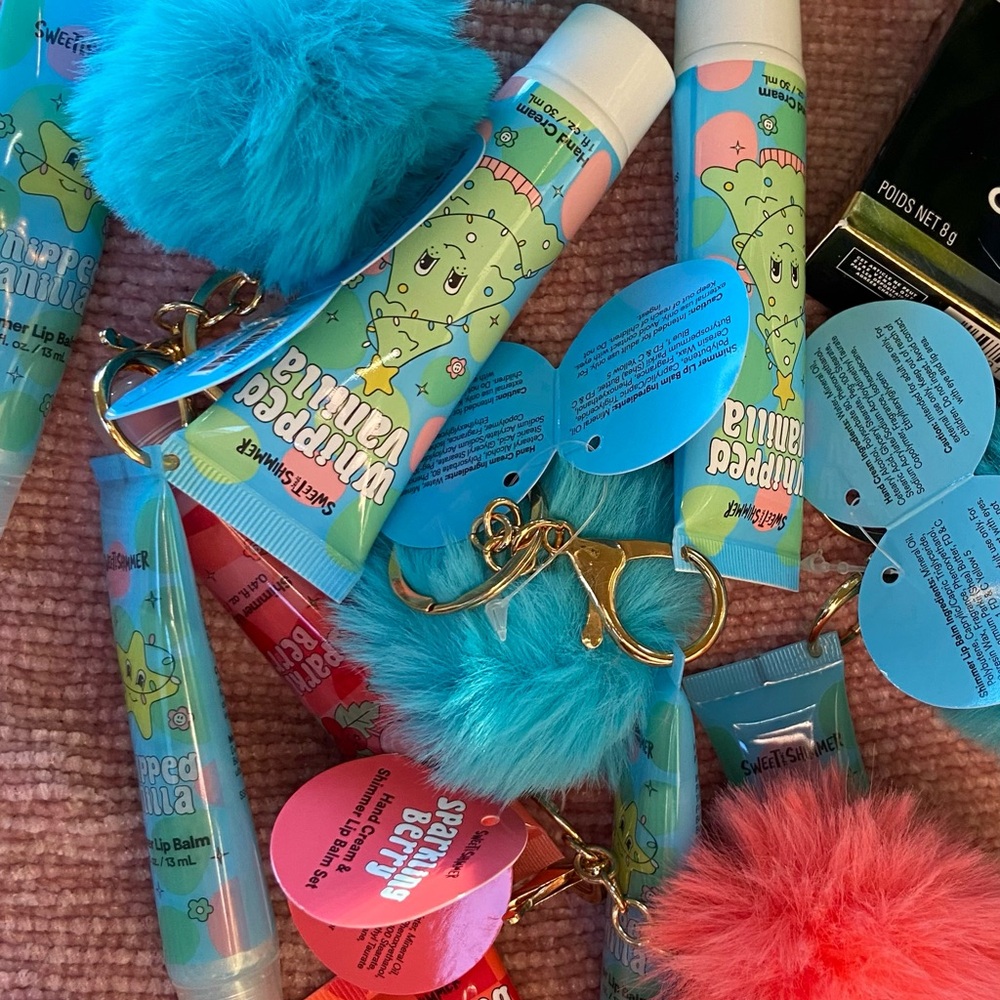 Sweet & Shimmer Lip Balm Set with Pom Pom Keychains
